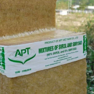 Natural rubber bale labeled as mixture of SVR 3L and SBR1502 from APT Rubber