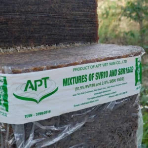 Mixture of SVR 10 natural rubber bales produced by APT Rubber Vietnam with traceable sourcing for EUDR supply chains