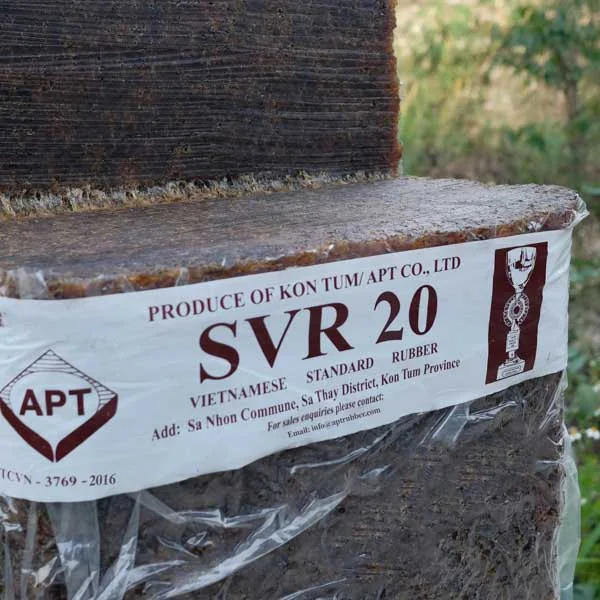 SVR 20 natural rubber bale produced by APT Rubber Vietnam, sourced from traceable plantations