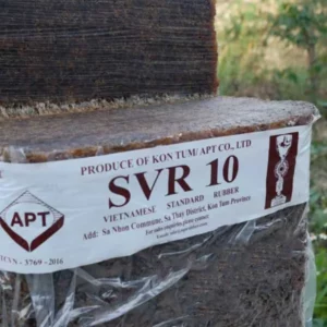 SVR 10 natural rubber bale produced by APT Rubber Vietnam, packaged and labeled for export